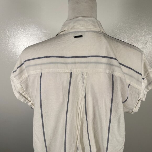 Lucky Brand Shirt Top Womens Small White Striped Cotton Collared Button Front - Picture 10 of 16